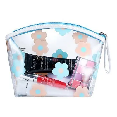 Прозрачный косметический пакет ПВХ прозрачная сумка для макияжа Портативный маленький размер, для туалета сумка Для женщин дорожный с молнией для кейс для макияжа Органайзер для красоты - Цвет: Sky Blue
