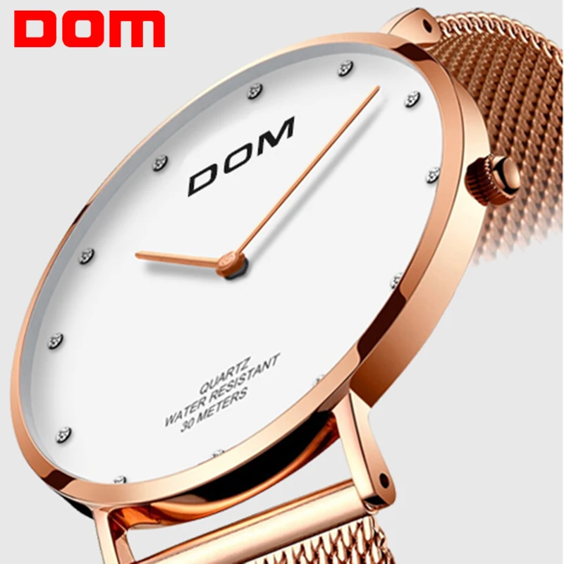 

DOM Ultra Thin Women Watch Dress Luxury Brand Wristwatch Casual Fashion leather Mesh strap Quartz Watch women relogio feminino