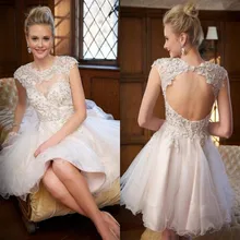 2016 neueste Art Flügelärmeln Organza Appliques Wulstige Cocktailkleider Backless Cocktailkleid A-Line Short Mini Kleid Für Party
