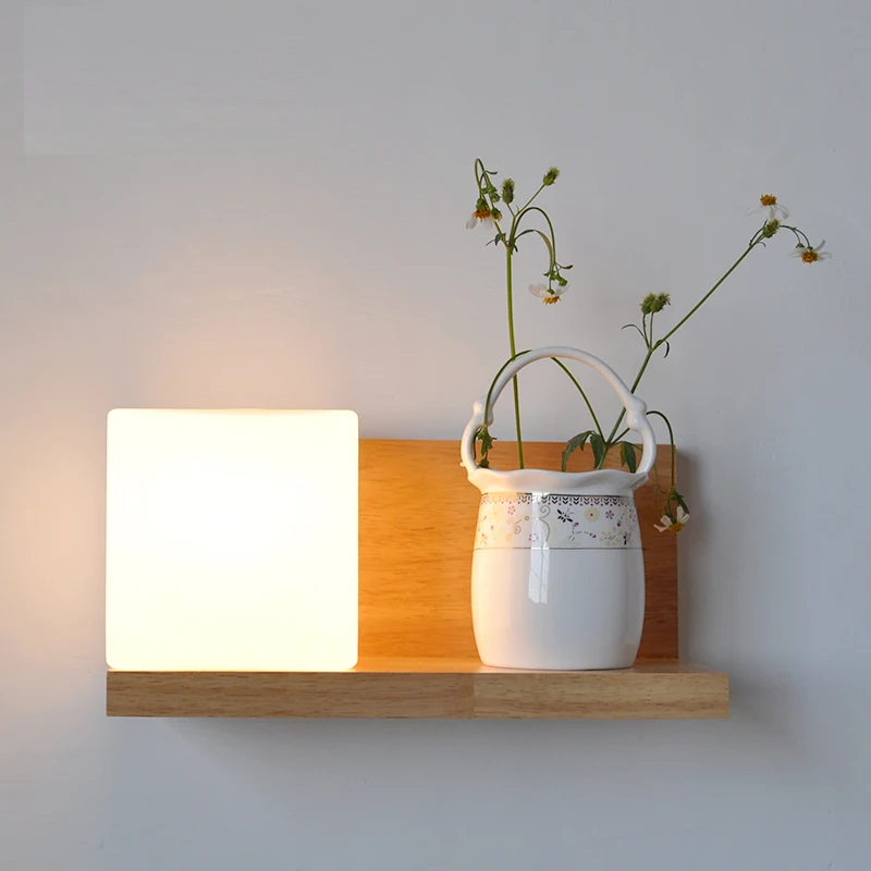 

balcony staircase aisle wall Wall lamp LED solid wood simple bedside lamp American bedroom living room CL