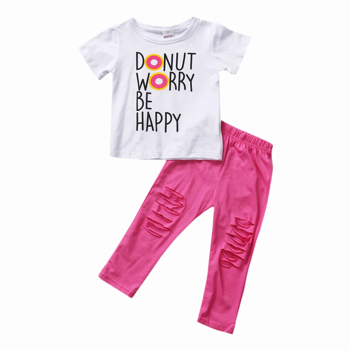 2 шт. Дети комплект одежды для маленьких девочек Летняя футболка с коротким рукавом Топы корректирующие штаны с дырками комплект одежды