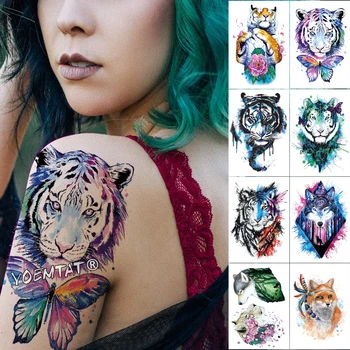 

1 Sheet Animal Fake Tattoo Sticker Wolf Tiger Fox Cool Temporary Waterproof Body Art Tatoo Colored Draw For Women Men