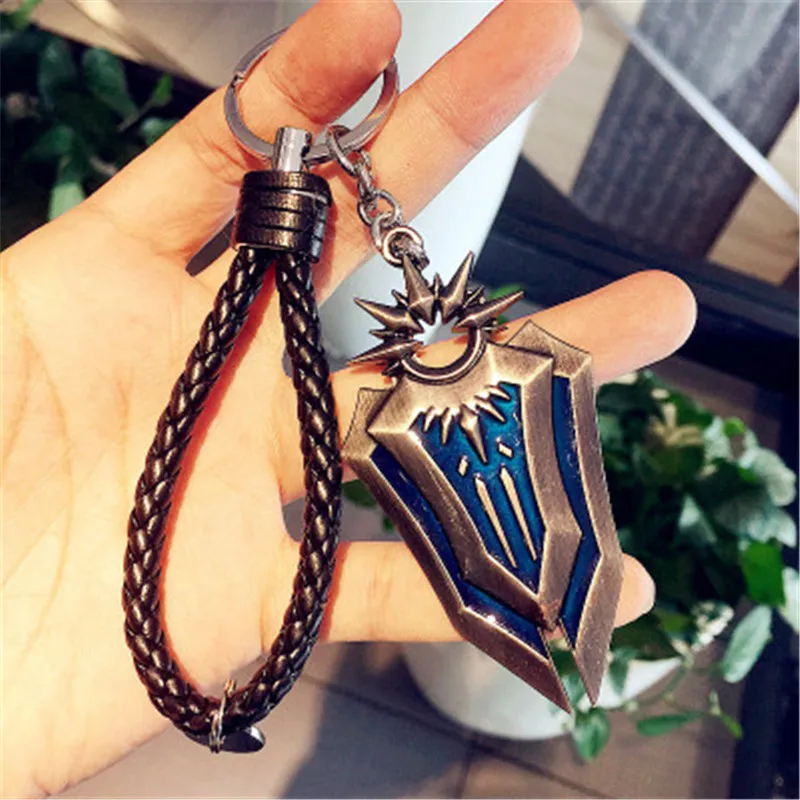 

League Of Legend Keychain Alloy Stainless Steel Pendant On The Bag Leather Rope Personality Creative Keyring For Man Trinket