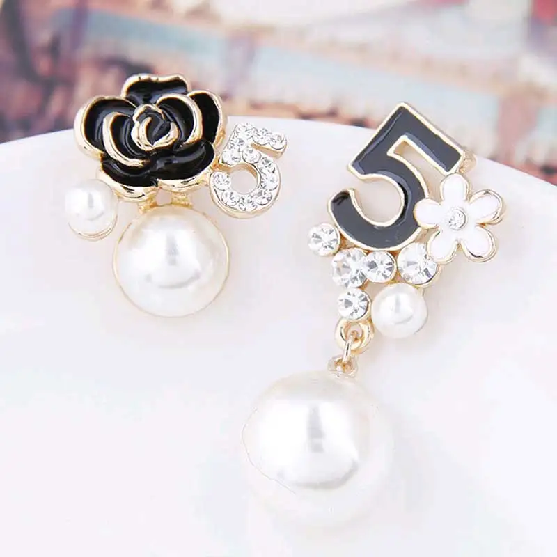 Длинные серьги подвеска на цепочке Pearl Number 5 от известного бренда дизайнерские