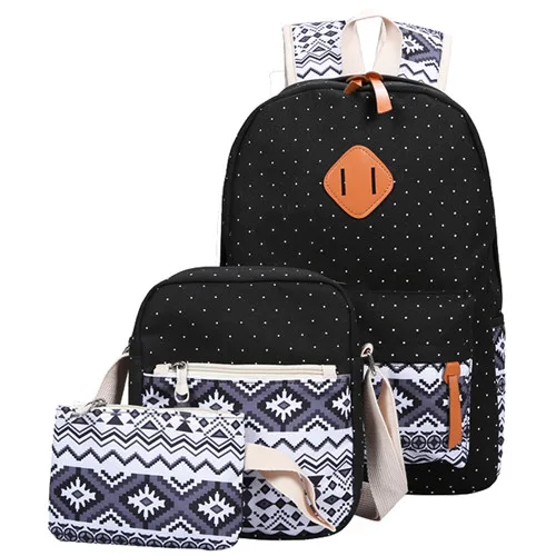 3 шт. осенне-зимний женский набор рюкзаков холщовая печать школьная сумка для подростков девочек школьные сумки рюкзаки mochila feminin - Цвет: black3