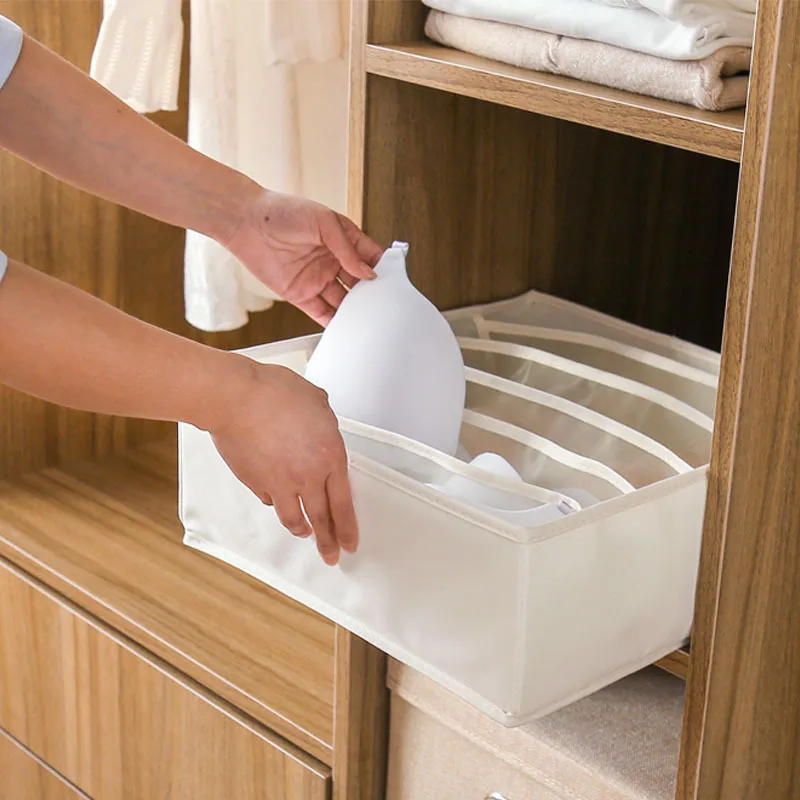 6 Grid Oxford Drawer Organizers Washable Underwear Storage Boxes Clothing Bra Socks Briefs Divider Container for Closet Wardrobe