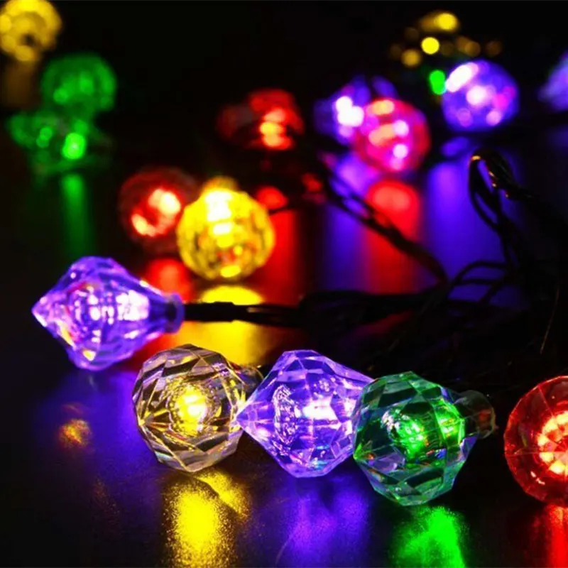 Chiclits Garland Solar Battery Lamp 20 LED Garden Decoration Lights String Fairy Crystal Diamond Yard Room Rooftop Christmas Tree Decoration (4)