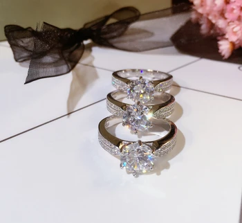 

Classic Women Bridal Jewelry with Real S925 Sterling Silver Finger Band 6 Claw AAA CZ Crystal Engagement Anniversary Rings
