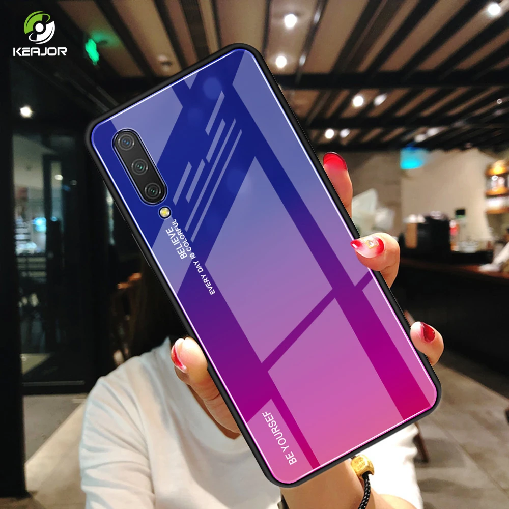 Tempered Glass Case For Xiaomi Mi A3 Lite cc9 Gradient Bumper Soft Edge Silicone Hard Back Cover 9 CC9E |