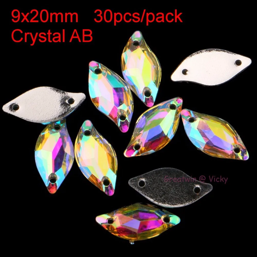 

9x20mm 30pcs/pack Flat Back Resin Sew On Rhinestonea Leaf Bowknot Square Sewing On Crystals Horse Eye Clear Two Holes