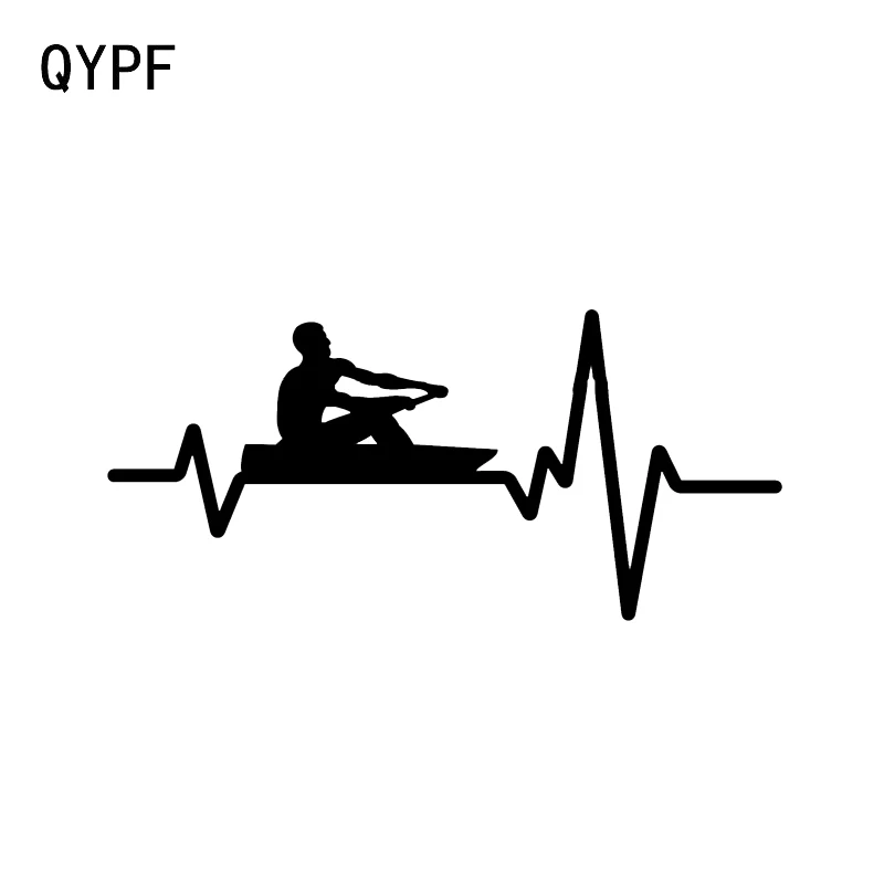 

QYPF 15.9*7.4CM Canoeing Heartbeat Lifeline Paddling Canoe Decor Car Sticker Vinyl High Quality Silhouette C16-1135