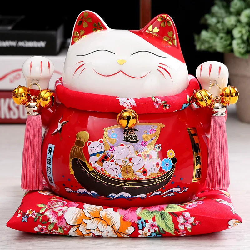 7 дюймов Maneki-Neko керамические китайские счастливые кошки манящие Фортуны кошки статуэтки счастливый Шарм копилка украшения дома