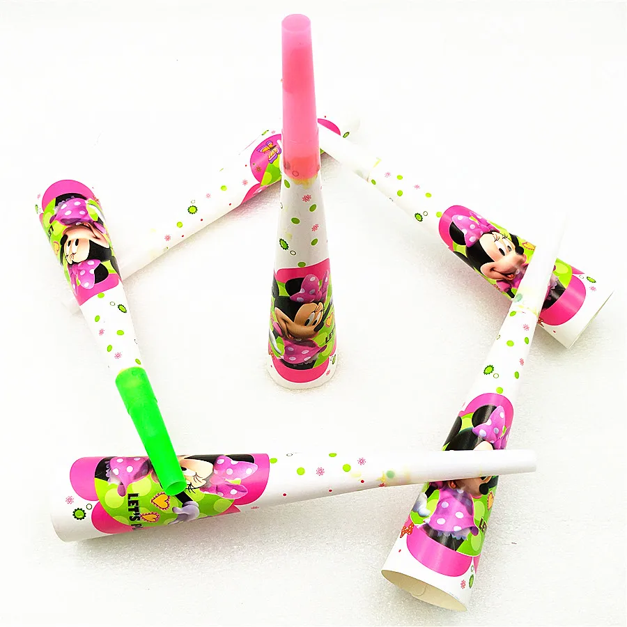 

6pcs/lot Minnie Mouse Horn Trumpet Party Supplies Noise Make whistle Baby Shower Favor Horn Girls kids Birthday Party Decoration