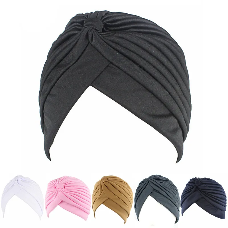 Women Elastic Stretchy Beanies Hat Bandanas Big Satin Bonnet Hijab Cap Hat For Musleim Womens Solid Color Muslim Turban Cap 1PCS