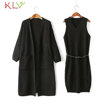 

Women Jacket Winter Long 2pcs Set 2018 Knit Solid Sweater Dress Plus Size Ladies Chamarra Cazadora Mujer Coat For Girls 18Oct23