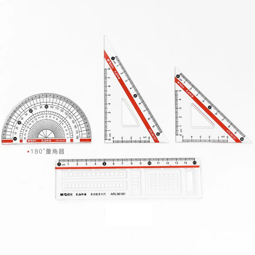 4 шт./набор, прямые продажи, треугольная линейка Спирограф, 4 шт., набор школьной математики, пластиковый транспортир, квадратная линейка