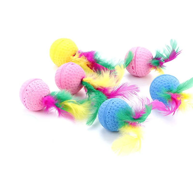 

1 Pcs Colorful Sponge Balls Cats Toys with Feathers Kitten Interactive Toys HYD88