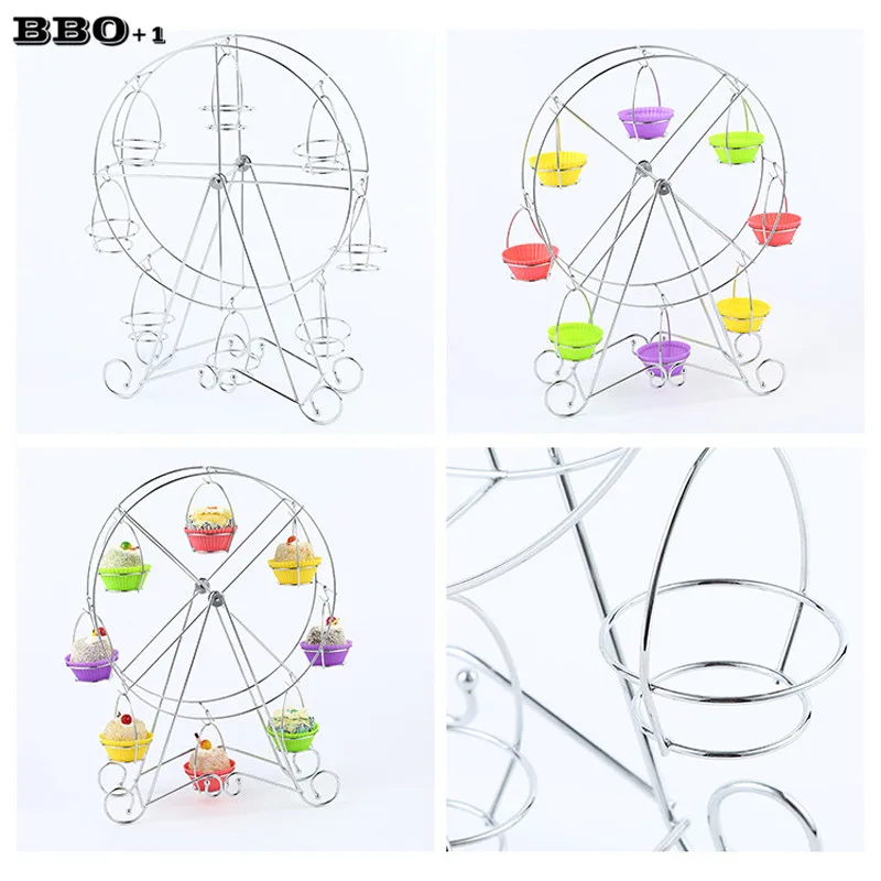 

Новинка 1 шт. вращающаяся 8 чашек колесо обозрения стенд для пирожных из углеродистой стали для свадебного торта для вечерние стойка для пищевых продуктов для отеля KTV принадлежности