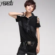 1403 летняя черная футболка с открытыми плечами Женская Сексуальная Топ сексуальная джинсовая Лоскутная сетчатая Прозрачная Футболка женская хип хоп Уличная