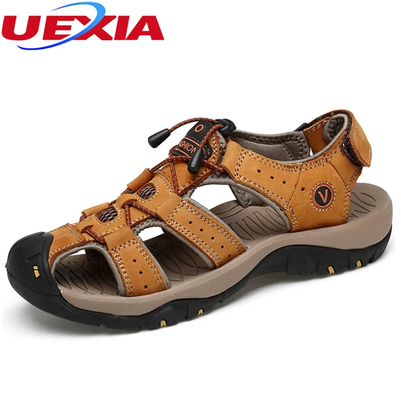 

Anti-skid Leather Men Sandals Casual Summer Men's Shoes Breathable Non-slip Flats Toe Protect Casual Soft Sole Outdoor Sandalias