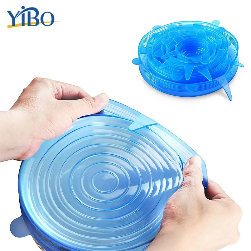 

YIBO 6pcs/Set Food Grade Silicone Food Cover Silicon Stretch Lids Bowl Pot Container Resuable Saran Wrap Sealer Kitchen Tools