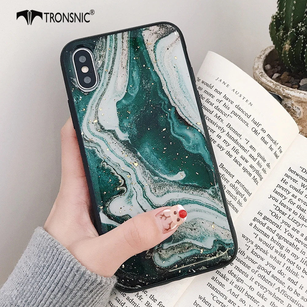 

TRONSNIC Glitter Marble Phone Case for iPhone X XS MAX XR Green Case for iPhone 6S 6 7 8 Plus Gold Foil Luxury Cover Fashion Hot