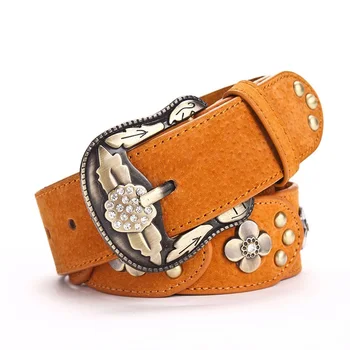

Hchenli Women's Belt Metallic Flowers Designer beaded Vintage Floral Female Jeans Belts Wide Strap