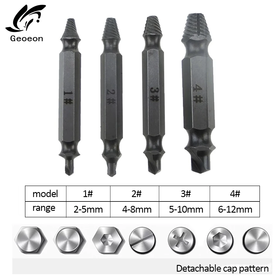 Geoeon 4 шт. Высокое качество шнековый экстрактор столярные сверла набор направляющих для удаления сломанных болтов 1#2#3#4# D16