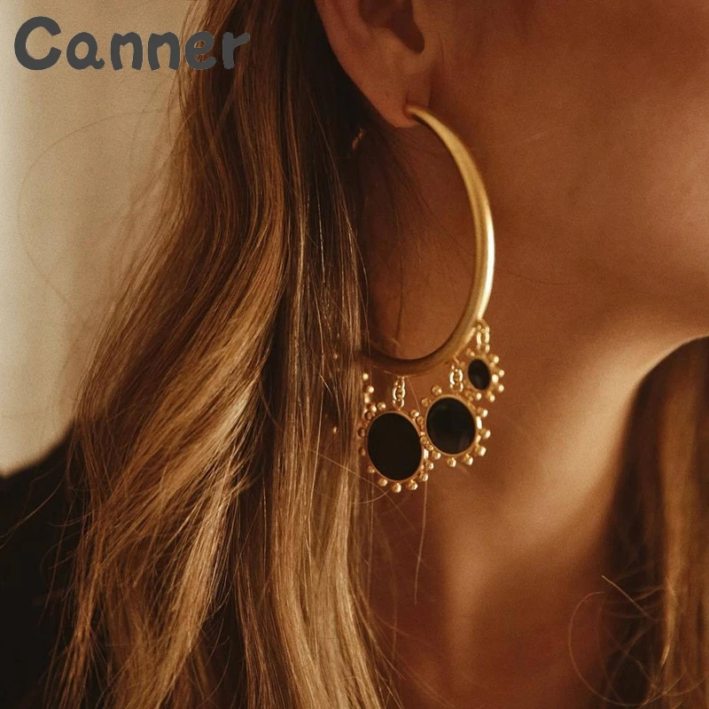 

Canner Bohemian Big Thick Hoop Earrings Round Tassel Long Earrings For Woman Lady's Statement Earring Party Wedding Gift A40