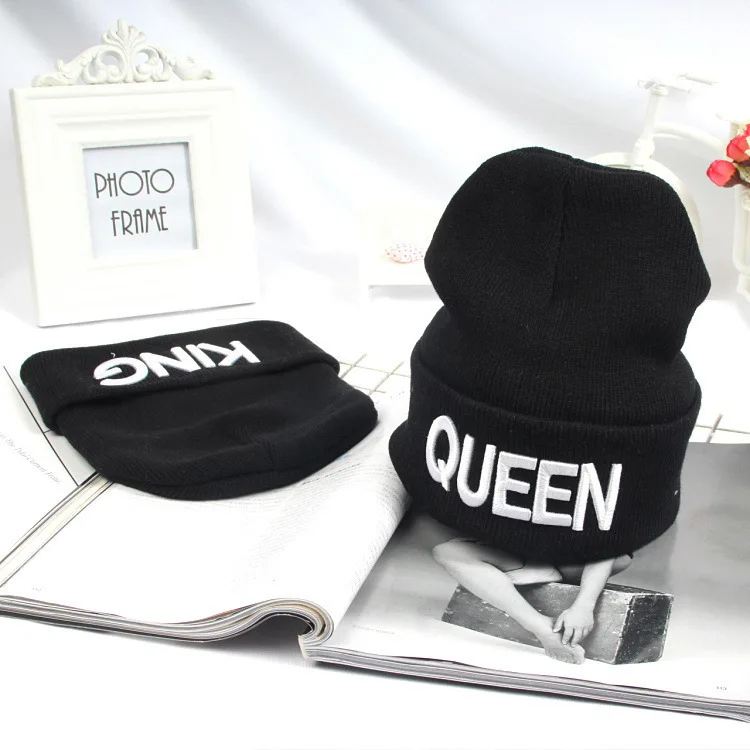 

KING QUEEN Winter Warm Skullies Beanies Knit Hat Skullies Bonnet Hip Hop Hats For Men Women Beanie Ski Sports Cap Couple LA Caps