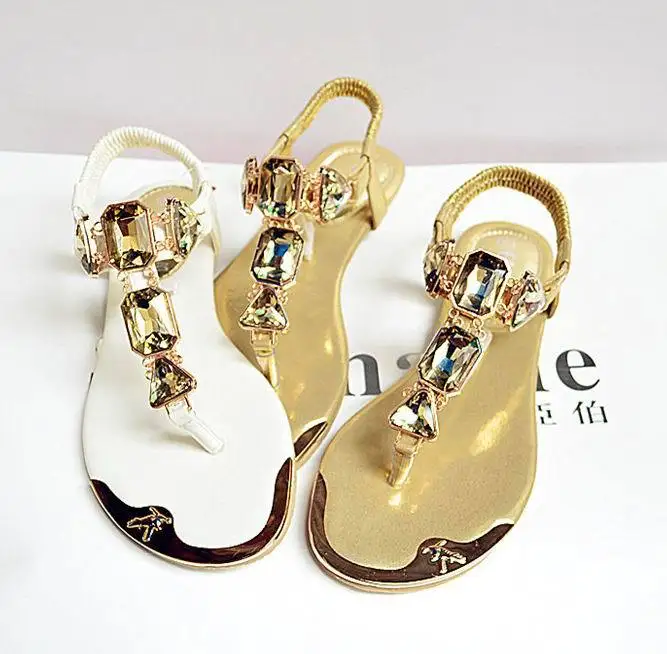 

2016 new summer style women sandals rhinestone thong sandals woman sandals large size 35-42 metal head sapato feminino