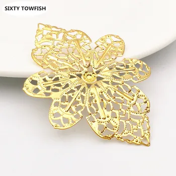 

20pcs/lot 58x42mm Gold color/White K/Antique bronze Metal Filigree Flowers Slice Charms base Setting DIY Jewelry Components