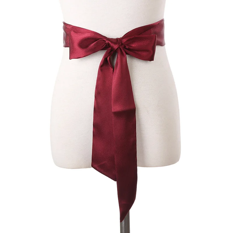 Шелковая лента чистый цвет платье шифон супер шарф леди лук пояс fajas reductoras de barriga супер длинный многофункциональный пояс - Цвет: Красный