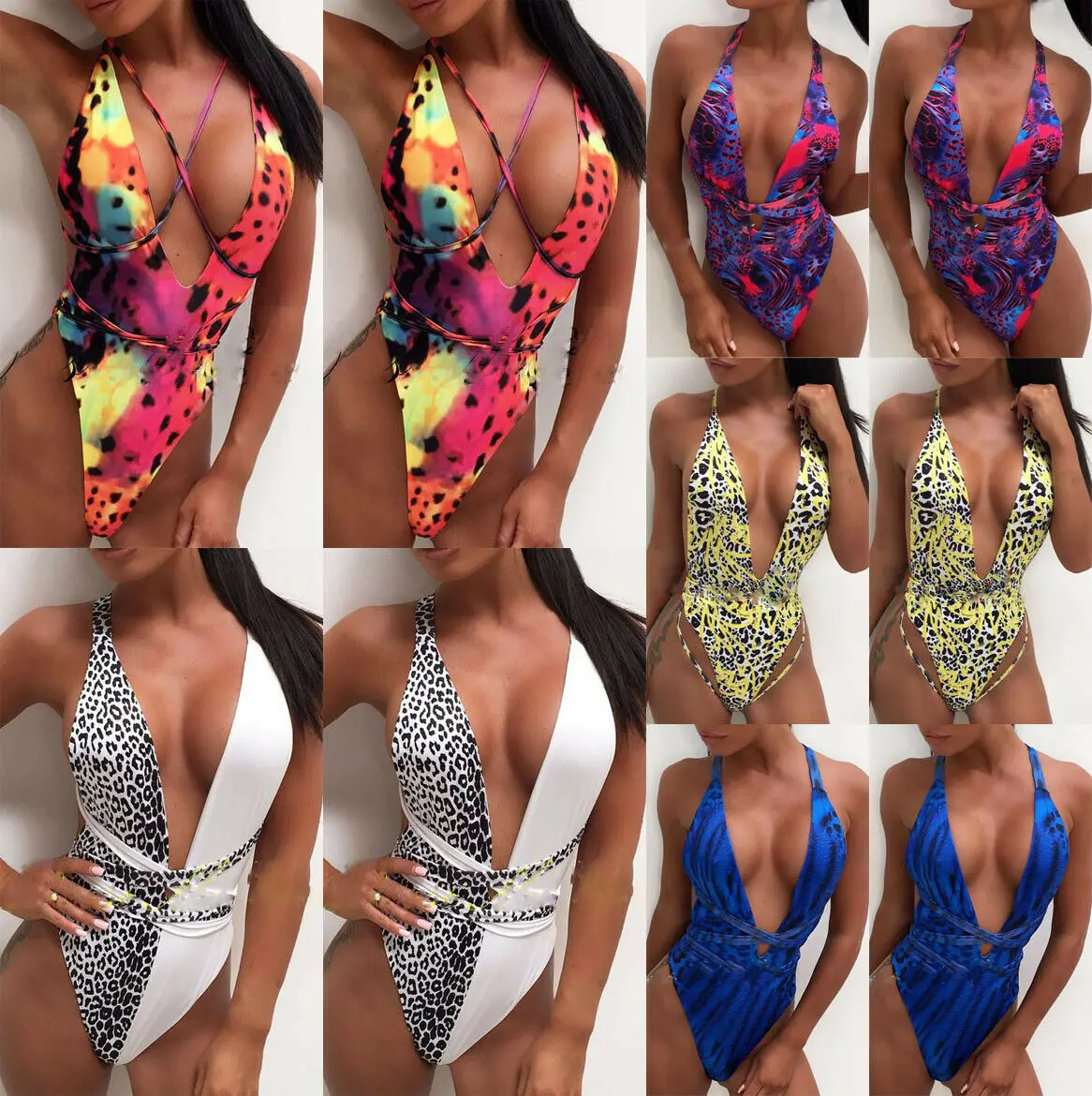 

IMCUTE Hot Sexy Monokini Swimsuit Women Deep V Printed Bikini One Piece Bathing Suit Swimwear