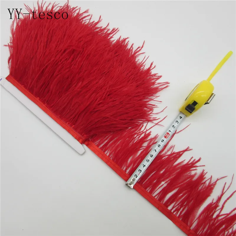 YY-tesco 1 ярдов натуральный страусиное перо отделка Лента с бахромой для свадебного украшения платья/одежды аксессуары перо ленты Diy - Цвет: red