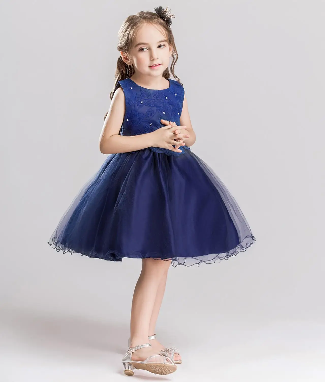 

New pattern princess dress baby girl summer clothes Birthday party Wedding presiding Stage performance Beads Sleeveless