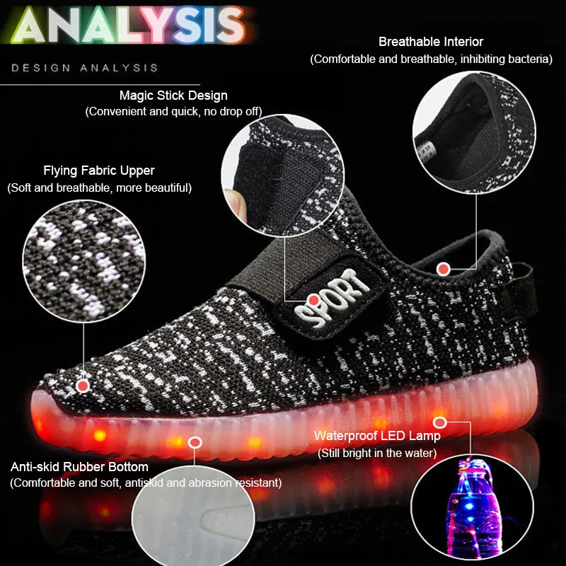 Размер 25-36, детский светодиодный USB подзарядка, светящиеся кроссовки, Детская светящаяся обувь, светодиодный волоконно-оптический светящаяся обувь для мальчиков и девочек, спортивная обувь