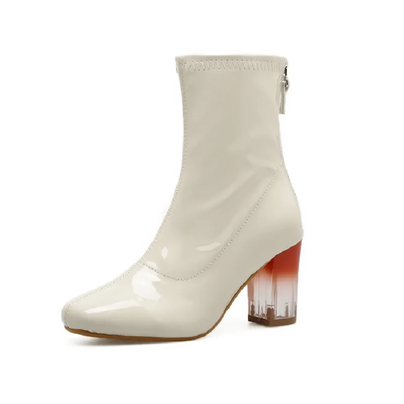 

2018 autumn and winter new transparent crystal with thick with high-heeled fashion wild women's booties white 1121