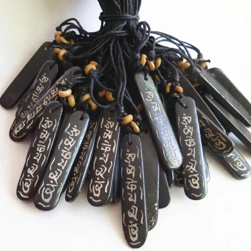 

TNL353 Real Tibetan Yak Bone Hand Carved Mantras Amulets Necklace with Adjustable Rope Chains from Tibet 50pcs Free Shipping