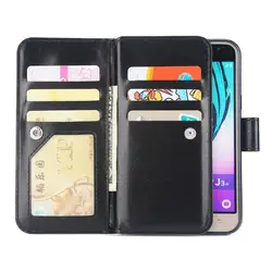 Роскошный кожаный бумажник Чехлы для samsung Galaxy J5 J3 J7 2017 с девять слотов для карт мобильного телефона аксессуары Чехлы черный золото