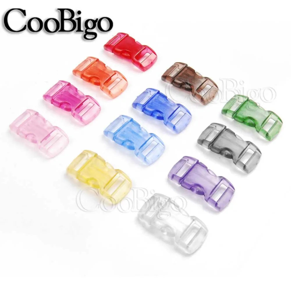 

15pcs Mixed Colorful 3/8"(10mm) Curved Buckles Paracord Bracelet Jelly Clear Frost Transparent Dog Cat Collar Webbing Parts