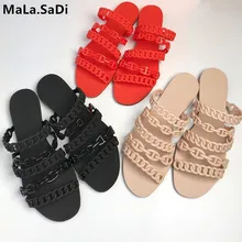 Fast Delivery New Fashion European Five Chain Summer Sandals Outside Slip On Soft PVC Flat Slides Beach Shoes Casual Slippers
