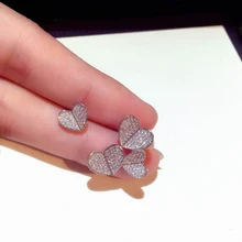 Utimtree Новые подлинные 925 стерлингового серебра асимметрия сердце серьги гвоздики ювелирные изделия женские CZ серьги цирконовые для вечеринки подарок на день рождения