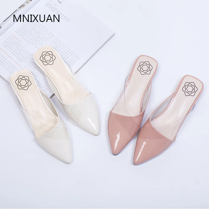

MNIXUAN 2019summer Comfortable outsiede casual women slipper sandals new arrival patent leather pointed toe mules slides size 40