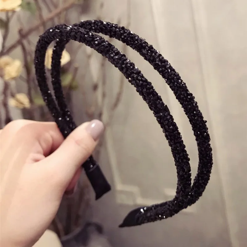 

2019 New Full Drilling Double Thin Headband For Women Fashion Glitter Hairband Hair Hoop Korean Girls Hair Accessories Headwear