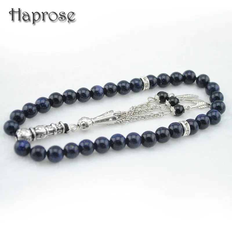 

Natural 33 beads Blue Gold Stone round Shape 6mm 8mm 10mmTesbih rosary Prayer beads Tasbih Allah Islamic muslim tesbih