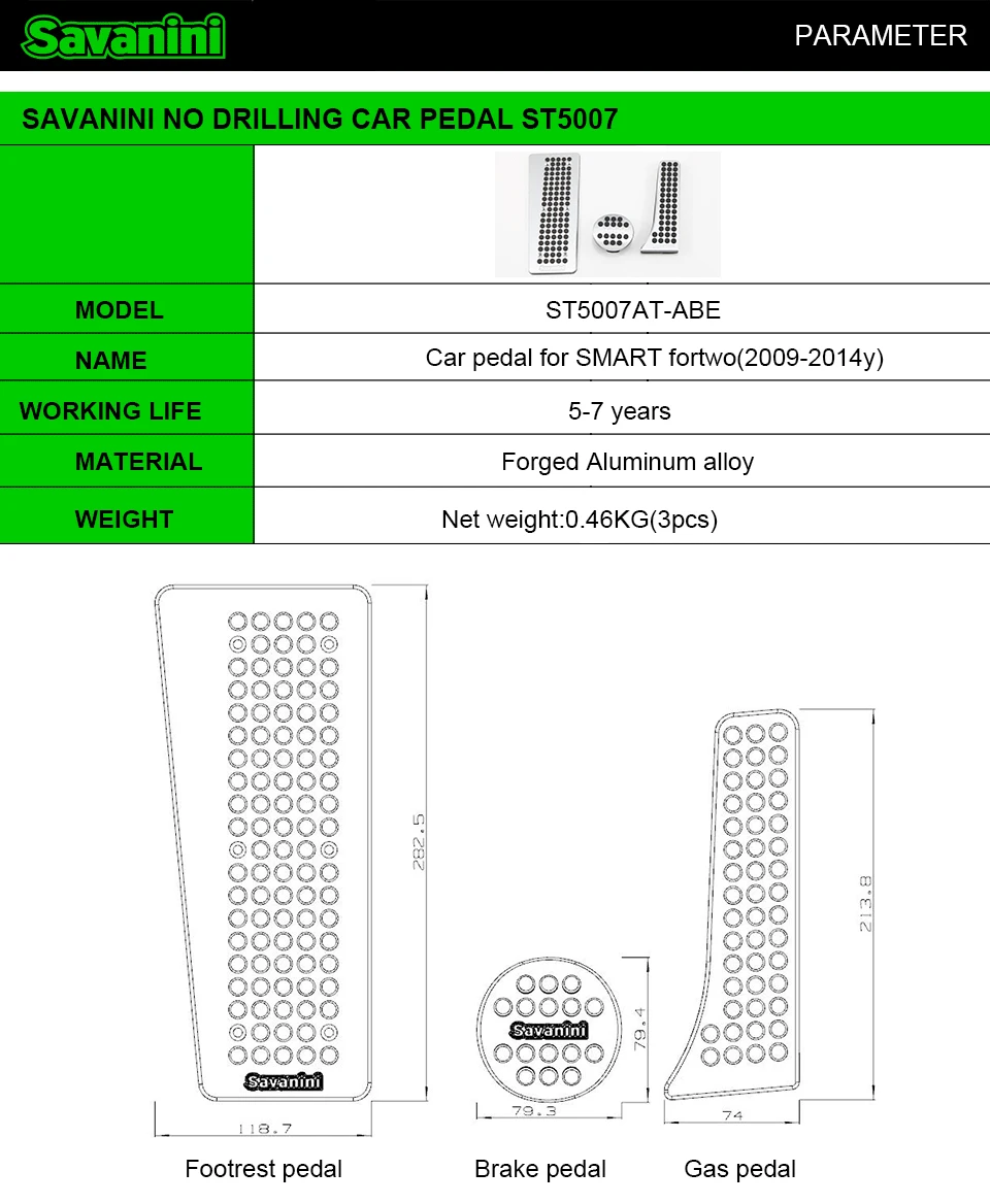 Savanini автомобильная подставка для ног тормоз акселератор педаль газа накладка без бурения для Benz SMART Fortwo(2009-2014y) Алюминиевый сплав