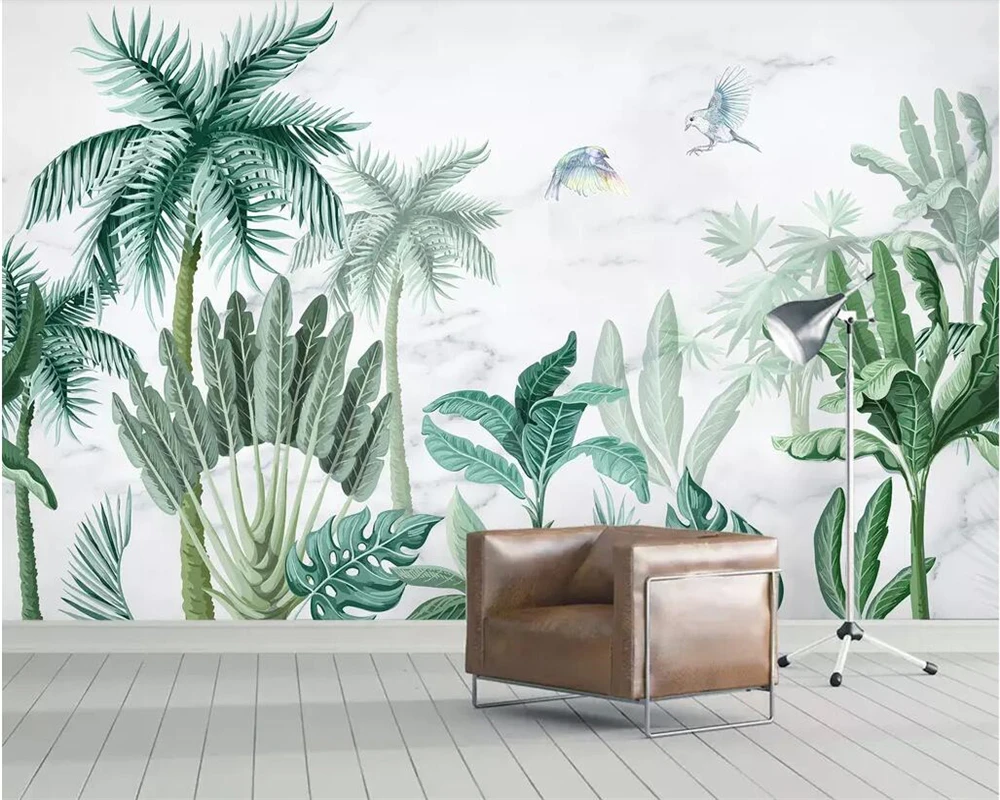

Beibehang Mural wallpaper medieval hand drawn tropical rainforest plant TV background walls living room bedroom 3d wallpaper