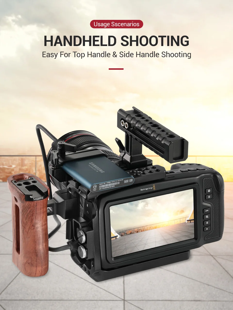 SmallRig BMPCC 4K 6K половинная клетка для Blackmagic дизайна карманная клетка для кинокамеры с Рельсом Nato/Arri отверстие для определения местоположения/может башмака-2254