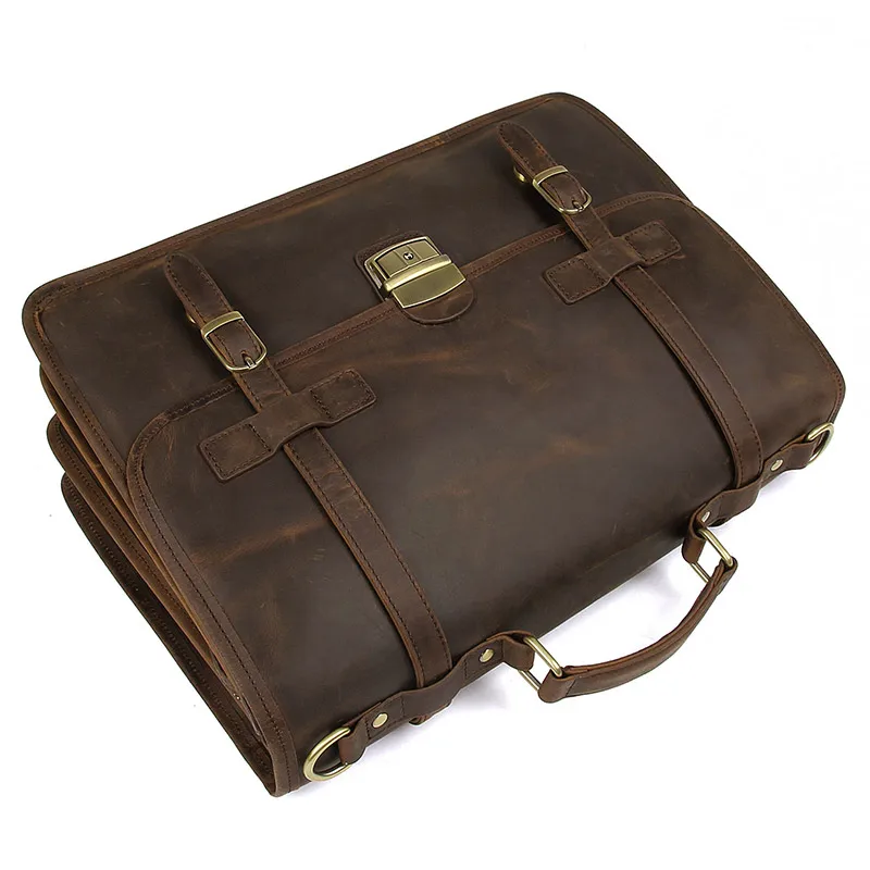 Nesitu Анти-Вор коричневый толстый натуральной Crazy Horse кожаный деловой мужской портфель сумки-мессенджеры M7397